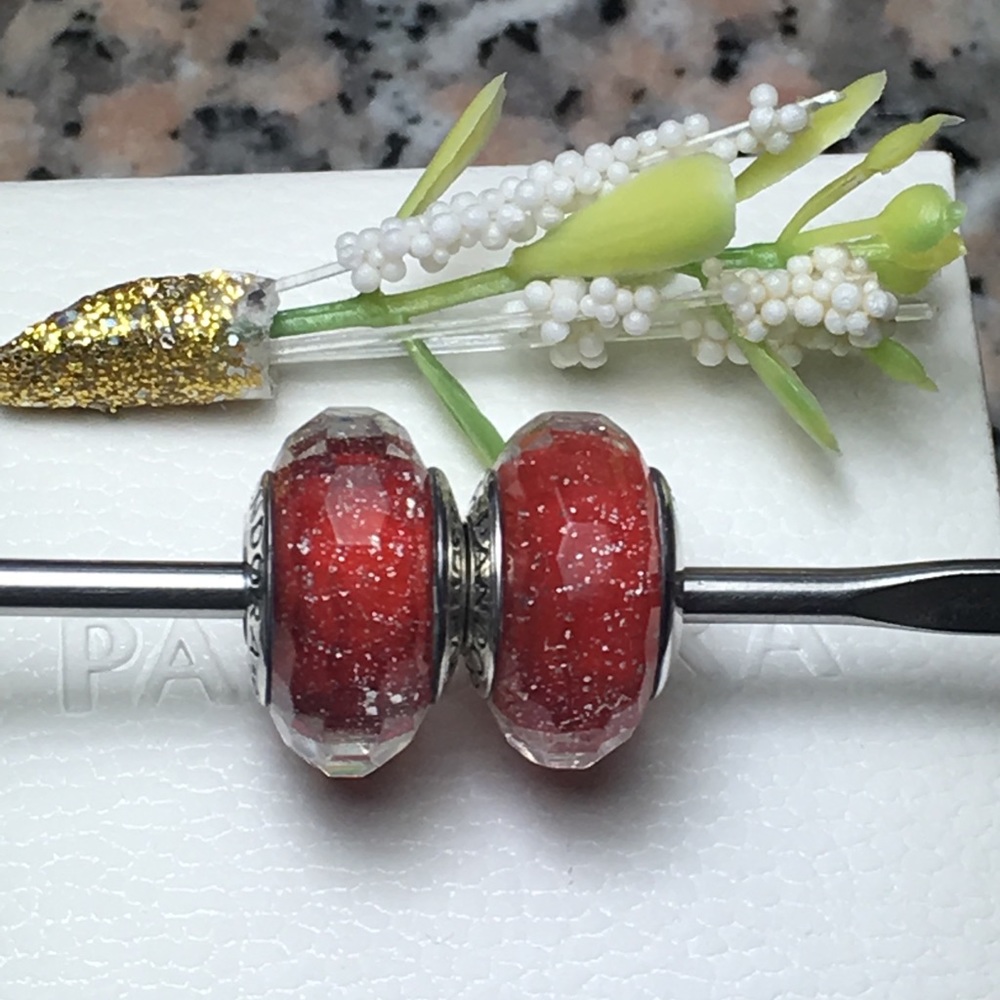 Red shimmer Pandora Charms.